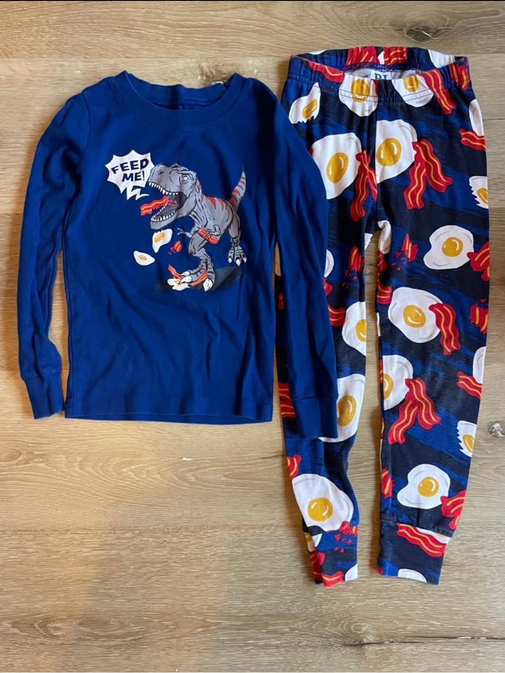 Kids Blue Dino & Breakfast Print Pajama Set